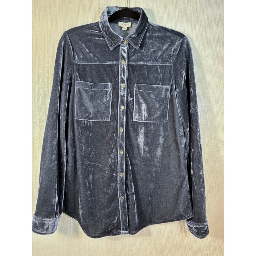 Umgee Bue Velour Blouse Pockets Size M